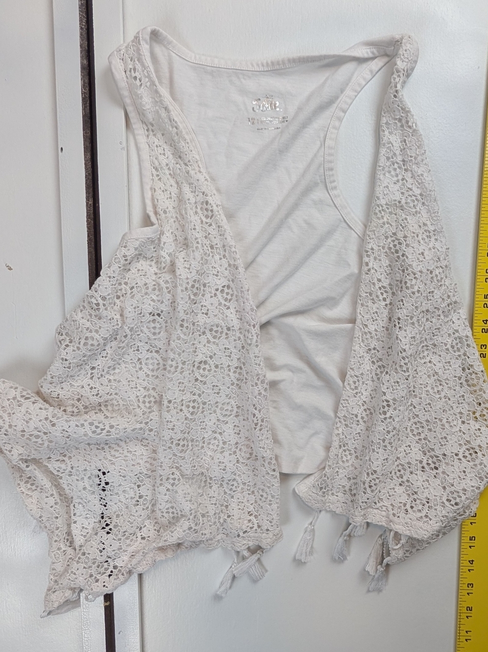 Justice White Crochet Tassel Swim Cover-Up Vest